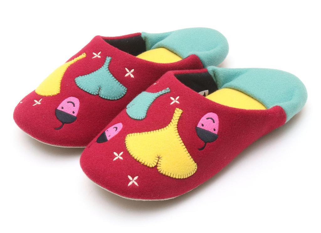 ATSUKO MATANO Ginkgo and Acorn Babouche Slippers Room [Atsuko Matano, Shoes, Cute, Stylish, Autumn, Embroidered, Appliqué] (Red)
