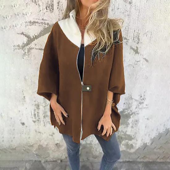 Damenmode Herbst und Winter Casual Loose Zip Stehkragen Jacke Mantel