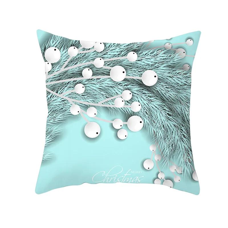 2022 Happy New Year Home Party Decor Cushion Cover Christmas Blue Snowflake Cartoon Printed Pillow Cover Xmas Pillowcase 45x45cm