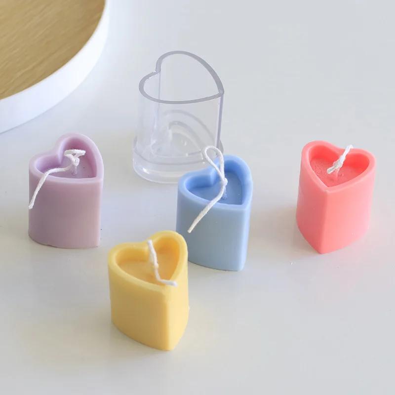 3D Heart-shaped Cylinder Candle Mold DIY Love Candle Making Tool PC Acrylic Plastic Mold Kit Home Decor Gift for Valentine's Day