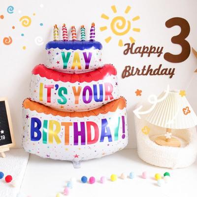 Happy Birthday Balloon Three Layer Cake Aluminum Film Balloons for Birthday Party Decoration