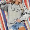 Women's Geometric Smiley Face Crew Neck Pullover Sweatshirt, Sizes S-3XL