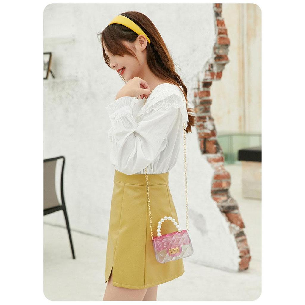 Kawaii Crossbody Bag Cartoon Cute Girls Fashion Mini Chain Pearl Handbag Sweet Princess Jelly Pack Party Coin Purses Gift
