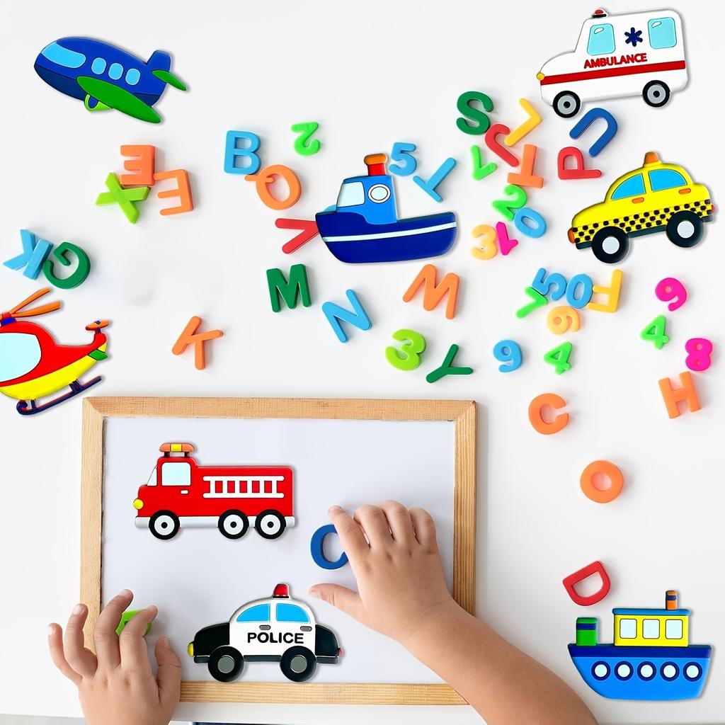 Juego de 10 imanes para refrigerador con diseños de dibujos animados de transporte marítimo, terrestre y aéreo - Duraderos/Regalo para la temporada escolar