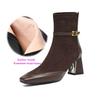 Krazing Pot Flock Cow Skin Square Toe Thick Heels Chelsea Boots Size 42 Beauty Lady Women Modern Fashion Girl Ankle Boots
