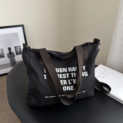 Bolsa casual de lona simples de grande capacidade, bolsa feminina nova, estilo preguiçoso, bolsa tote com estampa de letras, ombro único