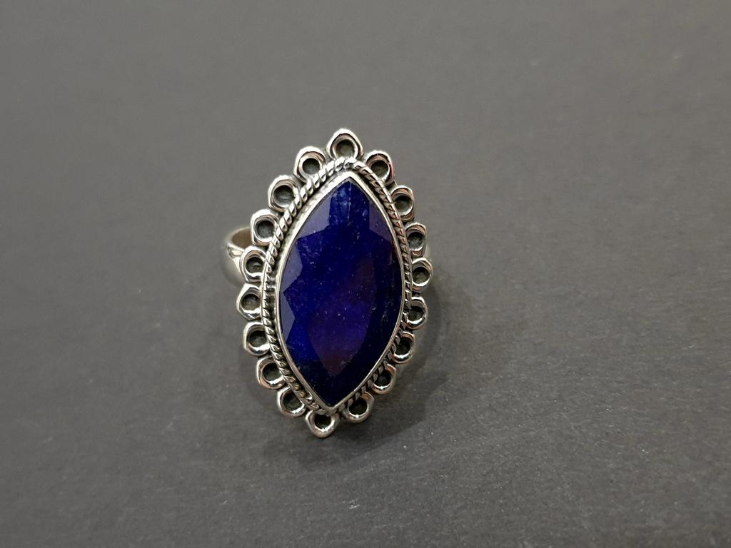 Marquise Raw Blue Sapphire 925 Sterling Silver Ring, Boho Style Sapphire Wedding Gift Ring