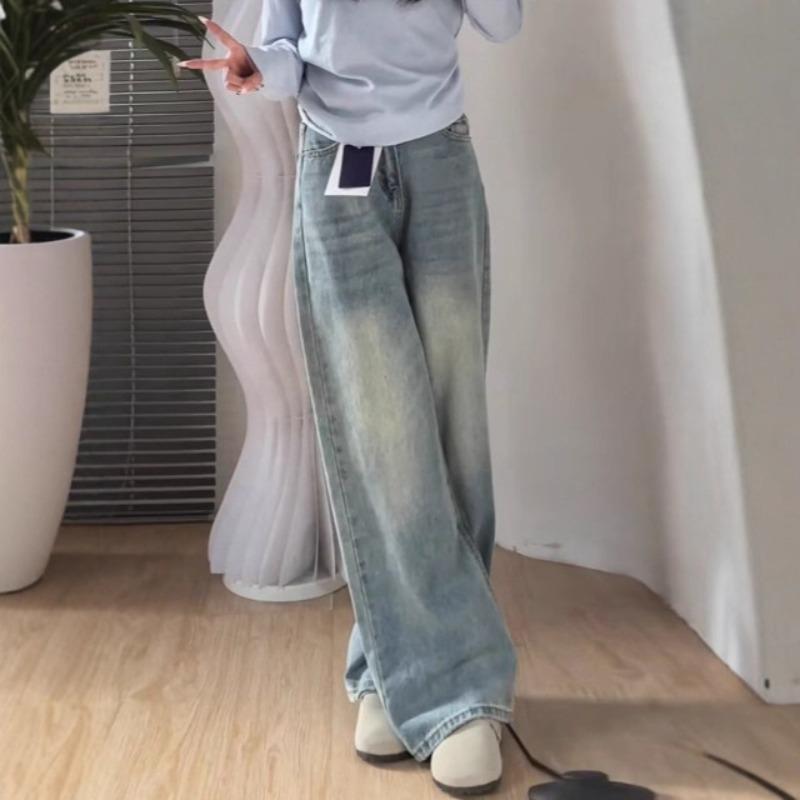 Blue Wide-leg Jeans Women's Autumn New Loose Straight Floor-mopping Trousers, New Trousers