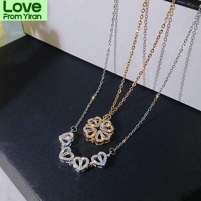 Love Heart Necklace Shining Rhinestone Foldable Full Zircon Pendant Women Choker Necklaces Jewelry 2 Styles Neck Accessory Gifts