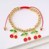 Hot Sale Cute Cherry Strawberry Pendant Copper Bead Chain Bracelet High Quality Crystal Zirconia Fruit Jewelry For Daily Wear