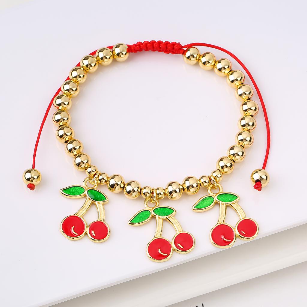 Hot Sale Cute Cherry Strawberry Pendant Copper Bead Chain Bracelet High Quality Crystal Zirconia Fruit Jewelry For Daily Wear