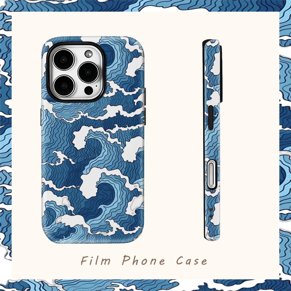 Blue Ocean Wave Phone Case for IPhone 17AIR 16E 16 15 14 13 12 11 17 Pro Max Plus Double-layer Back Cover
