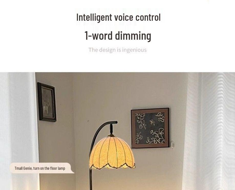 French Retro Mid-Century Bedside Floor Lamp with Storage - Ideal for Living Room or Sofa Side Decor.