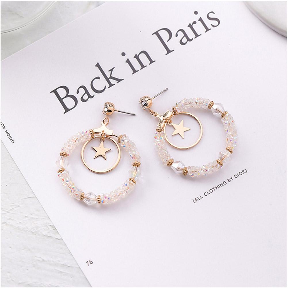 Women Fashion Broken Diamond Big Circle Star Design Earrings
