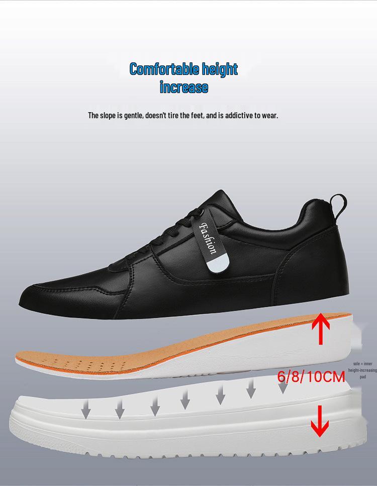 855 Men's Height-Increasing Platform Sneakers, Low-Top Cowhide Surface, Thick Sole, White, Spring Casual and Trendy.