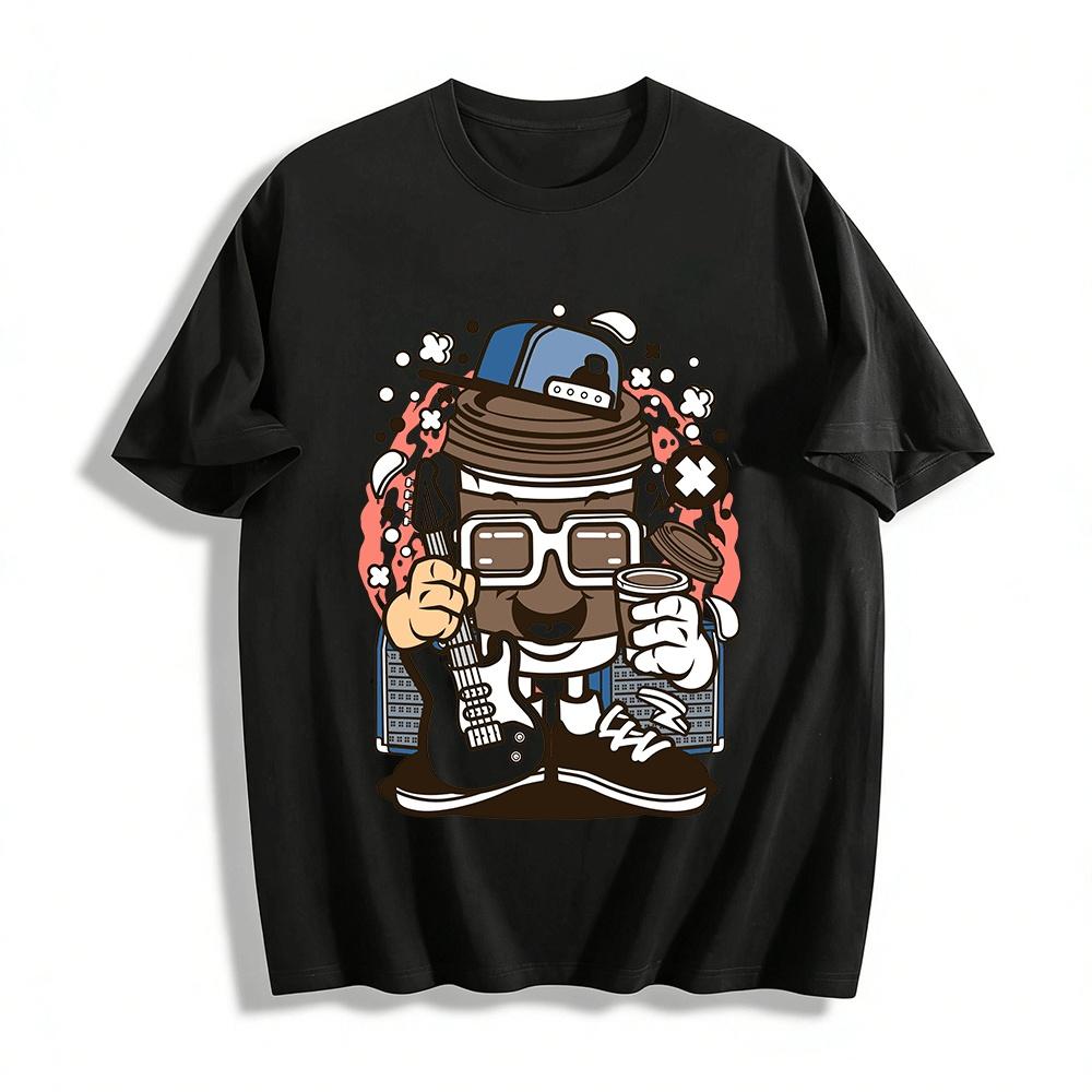 

Cool Coffee Cup Rock Guitarist Fun Print Casual T-Shirt Pure cotton T-shirt XXS