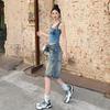 2025 Spring/Summer American Retro High-Waisted Distressed Denim Mid-Length Women's Shorts, Versatile Loose Wide-Leg 5-Point Pants
