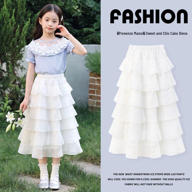 Moonkids Girls Summer White Tiered Mesh Skirt 130cm