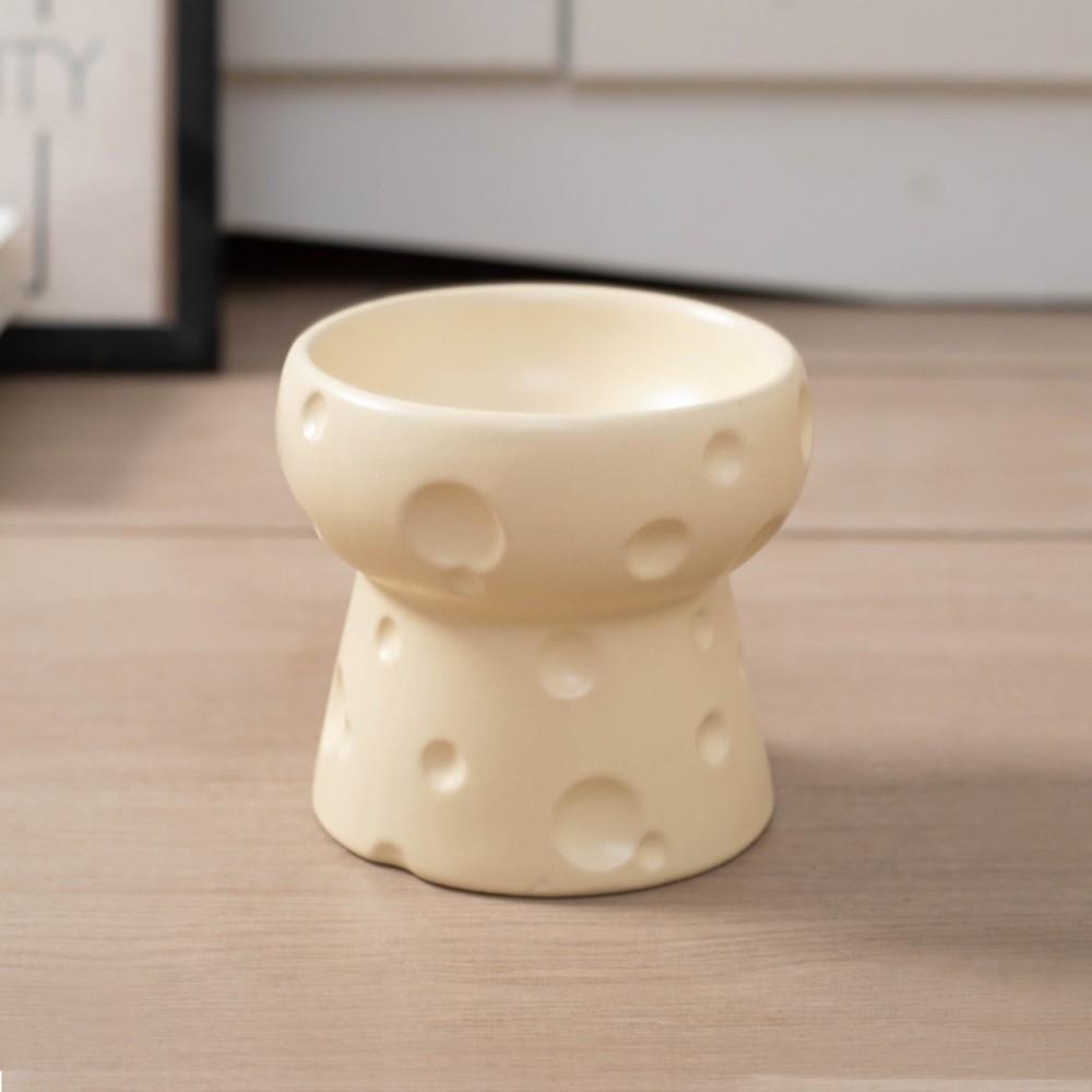 Large Diameter Elevated Cat Bowl Cheese Shape Anti-knock Neck Protection Bowl Anti-leakage Ceramic High Foot Bowl Outdoor