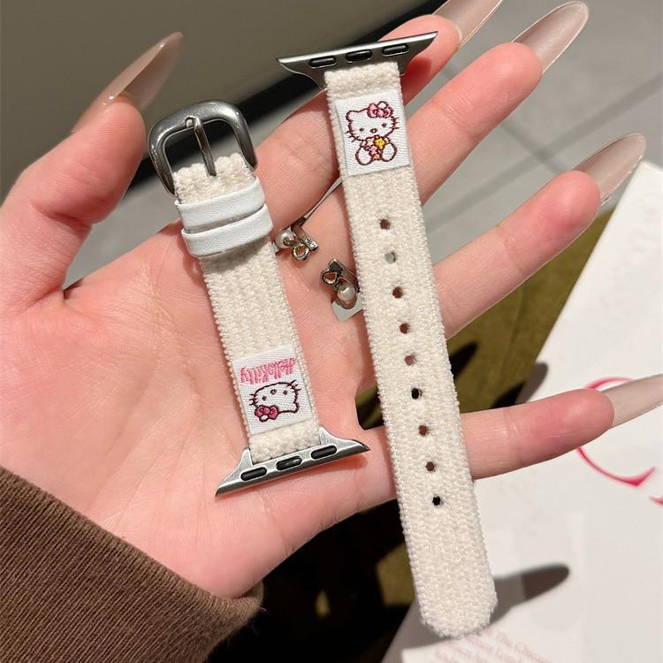 Podzimní a zimní manšestrový řemínek Kt Hello Kitty pro Applewatchs10 Apple Watch Iwatch987Se