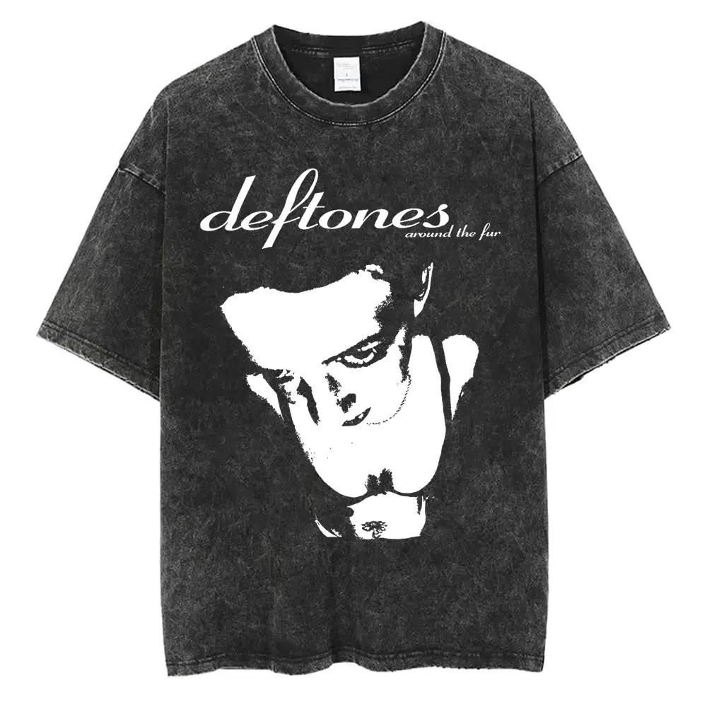 

2026 New Arrival Unisex Clothes Tee Shirt Homme Washed Vintage Rock Band Deftones Private Music Graphic Unisex Clothing New in Top & Tees XXXL жовтий