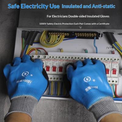 1 Pair 1000V High Voltage Electrician Insulating Gloves High Elasticity Blue for Indoor Electrical Wiring Work