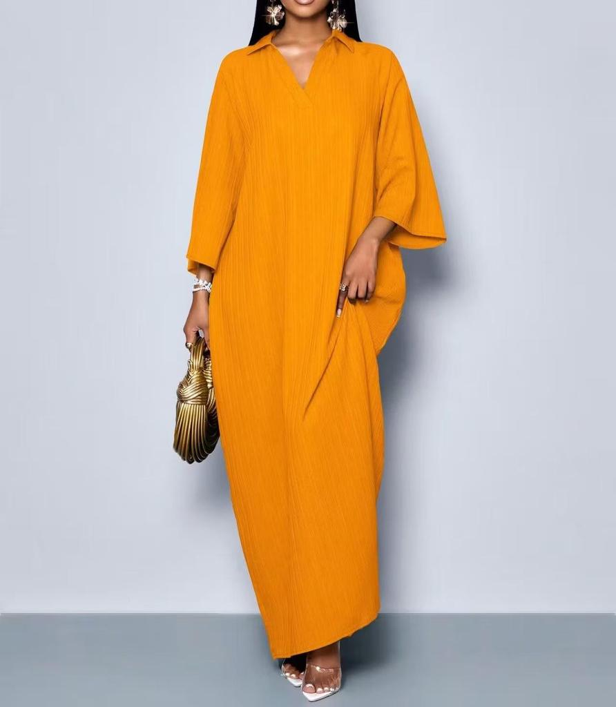 European Cross-Border Extra Large V-Neck Dress - Solid Color, Modern Style, Light Luxury