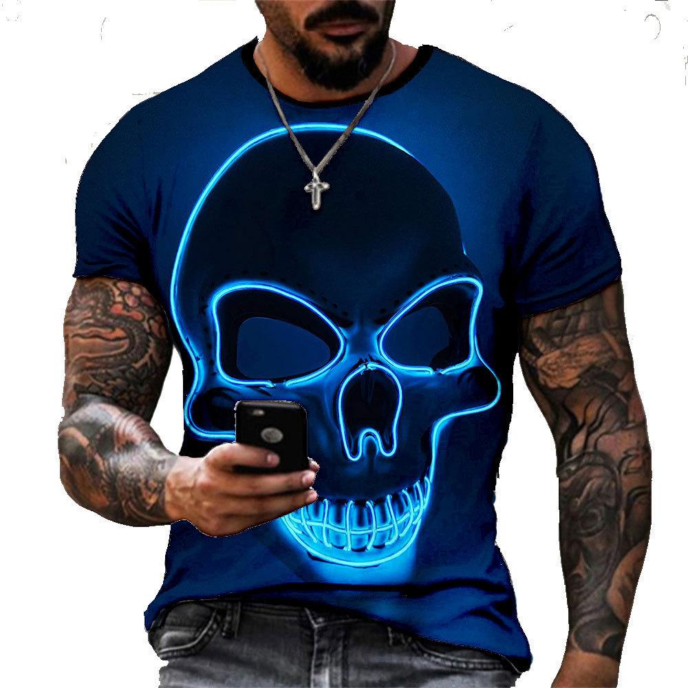 Summer Round Neck 3D Skull Print Top Fashionable Casual Short Sleeved Men's T-shirts