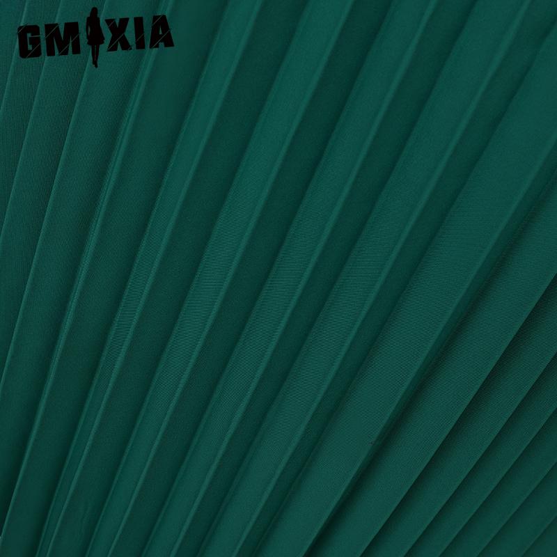 GMXIA Women Casual Summer Short Sleeve Round Neck Pleated Dress