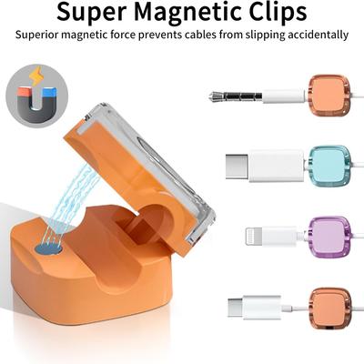 6-piece Set of Color Magnetic Charger Office Desk Cable Clip, Sunlight Colored USB Charging Cable Organizer, Magnetic Plug Hook