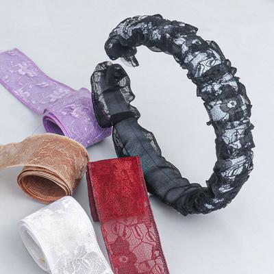 Panglică dublă din dantelă elegantă Panglică florală goală realizată manual DIY Arc accesorii pentru păr Benzi de păr plisate Panglică de vânt Artizanat Realizarea de panglici