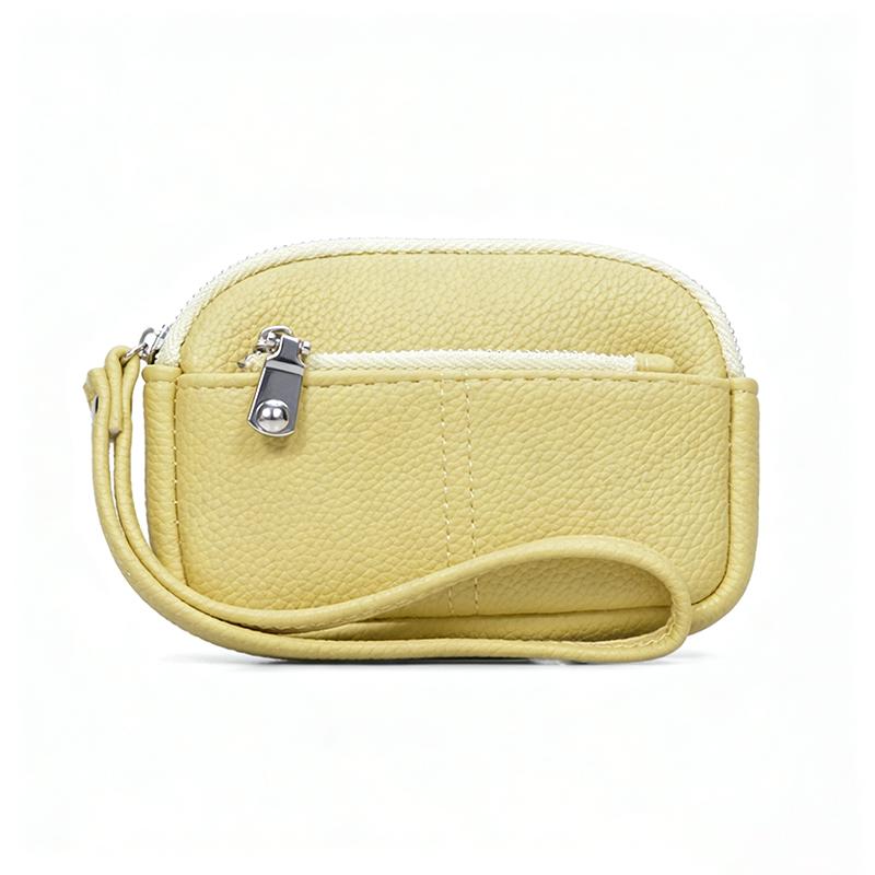 1Pcs Portable Pu Leather Women Mini Wallet Storage Bag Solid Color Students Coin Purse Large Capacity Zipper Wrist Key Bag