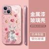 Three-dimensional Bunny iPhone16 Pink Glass Case Apple 17promax Fine Hole All-inclusive Mobile Phone Case