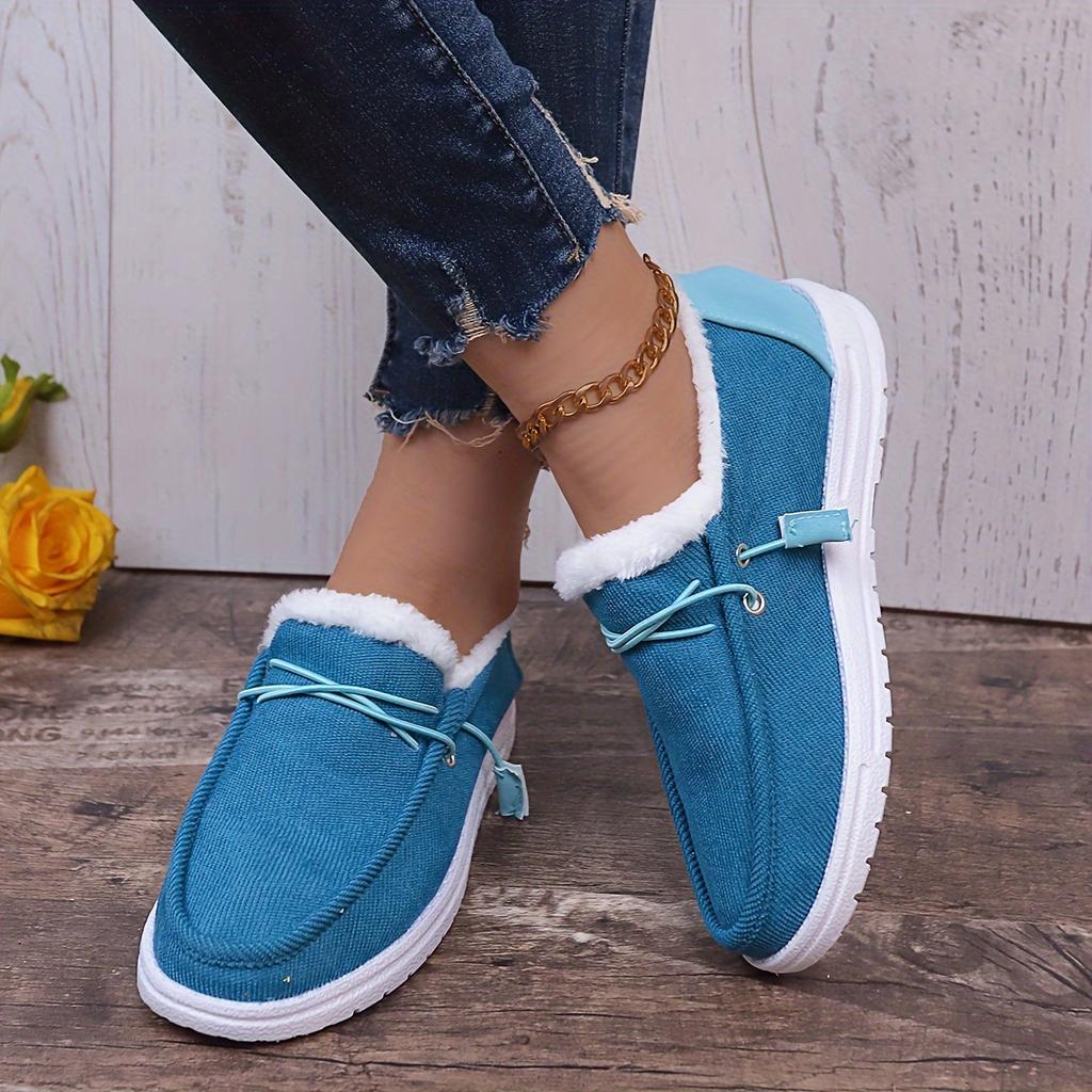 Women's Winter Warm Boots with Plush Corduroy Lining TPR Sole - Round Toe Ankle Boots in Beige, Black, Light Blue, Brown | Cozy Casual Shoes