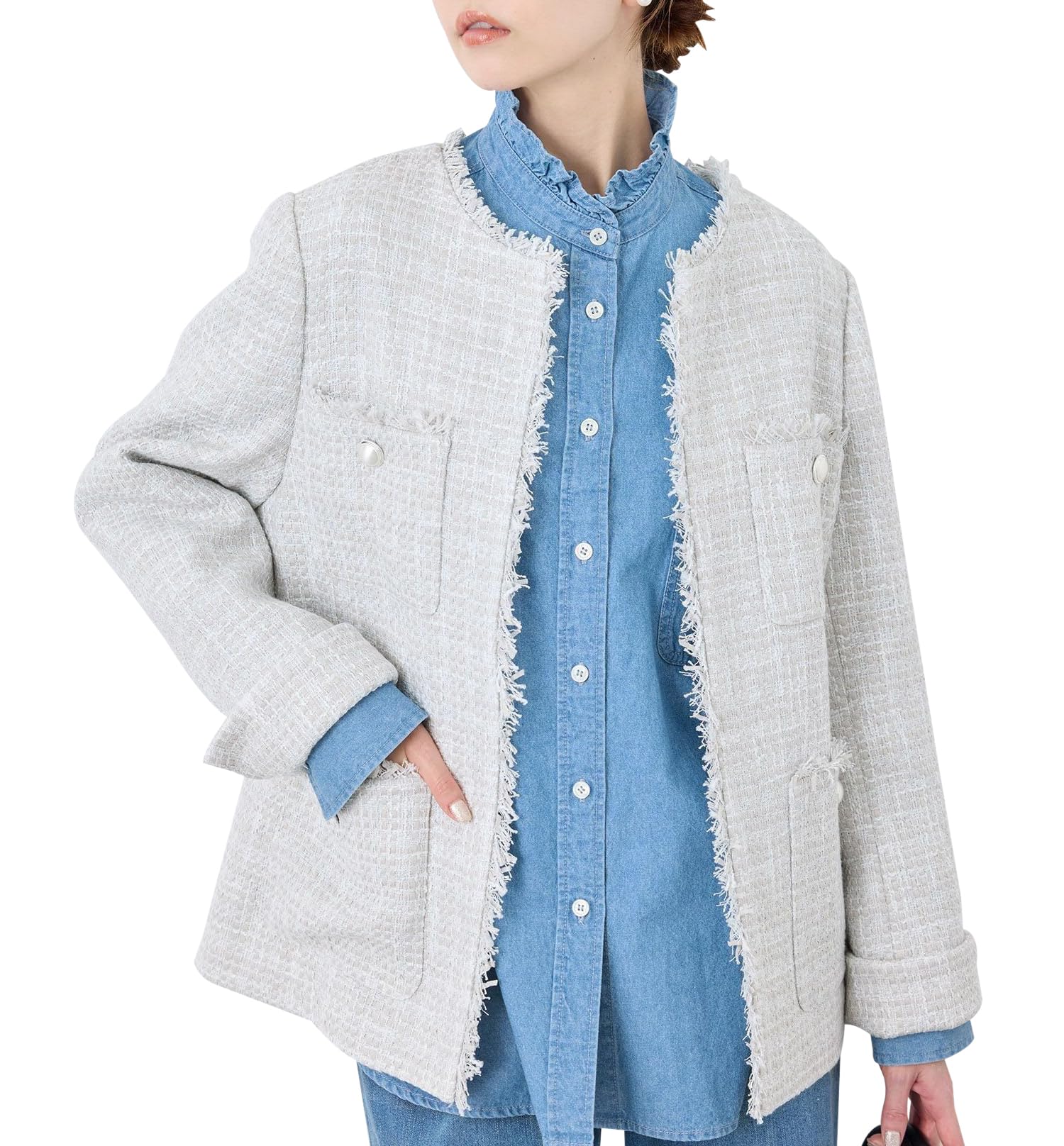 

ROPE PICNIC Tweed Light Gray Women s Jacket, GDV15000, (08)