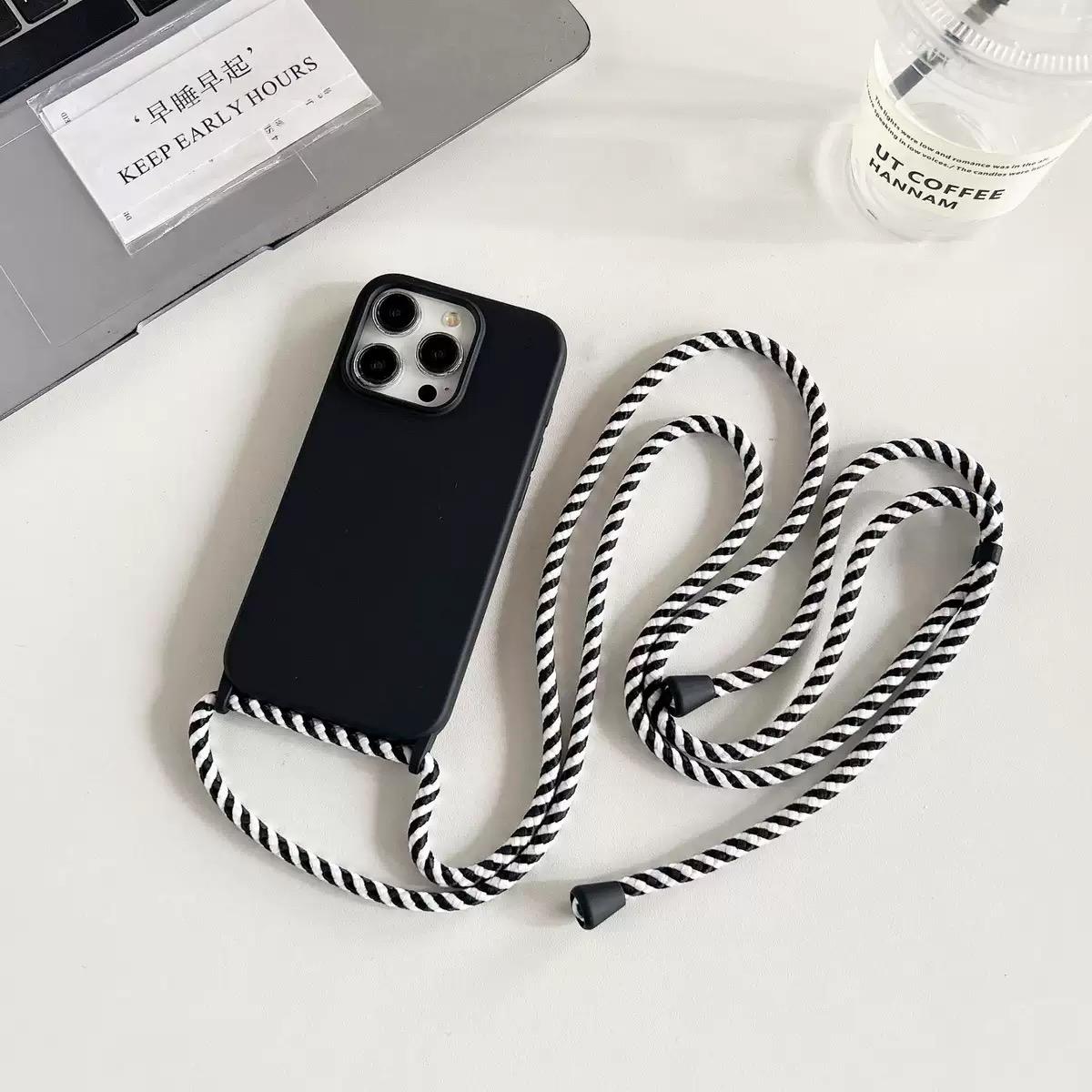 Cordon Lanière Collier Bandoulière Étui en Silicone Liquide Pour iPhone 16 Pro 15 14 13 Pro Max 12 12mini 7 8 Plus For iPhone 14&silicone&Case & Strap