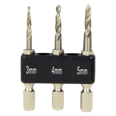 SK11 Woodworking Hex Shank Short Pilot Drill and Set, 3-Piece Set, 3.0, 4.0, 5.0mm