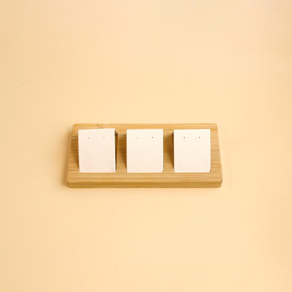 Bamboo Wood Earrings Display Stand DIY Velvet PU Leather Jewelry Storage Tray for Window Counter Props Show