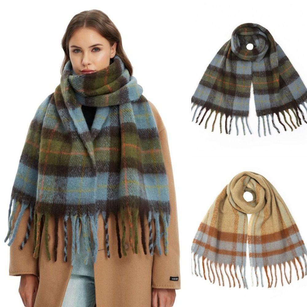 Plush Plaid Wool Scarf Mohair Winter Cashmere Scarves Classic Women Cape Student