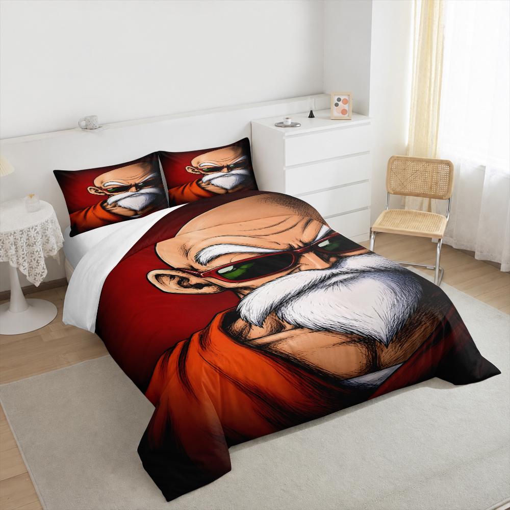 Duvet Cover Set Master Roshi Dragon Ball Sunglasses Orange Robe 3 Piece Bedding for Adult Fan Gift