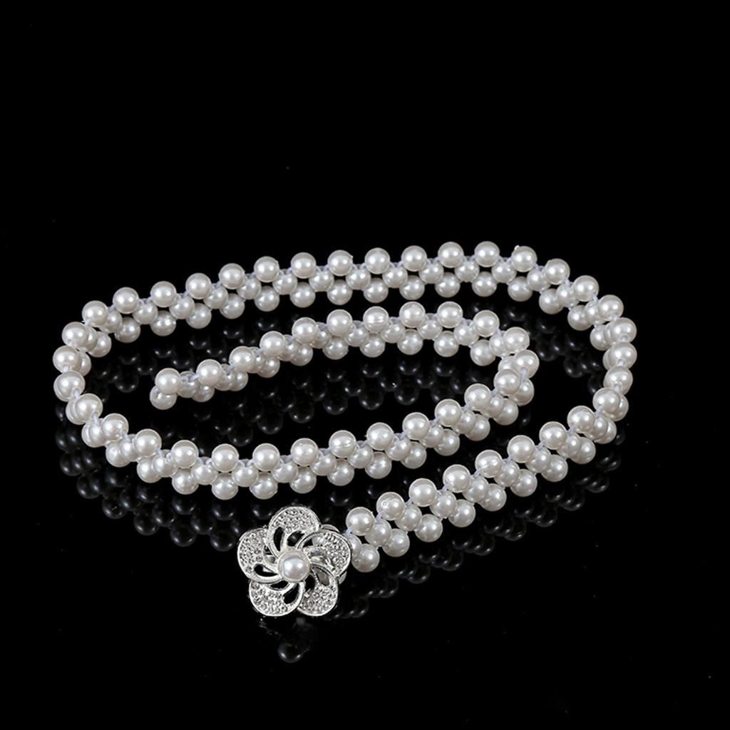"Korean Style Rhinestone Pearl Waist Chain for Women – Fashionable, Sweet, Elastic Belt"