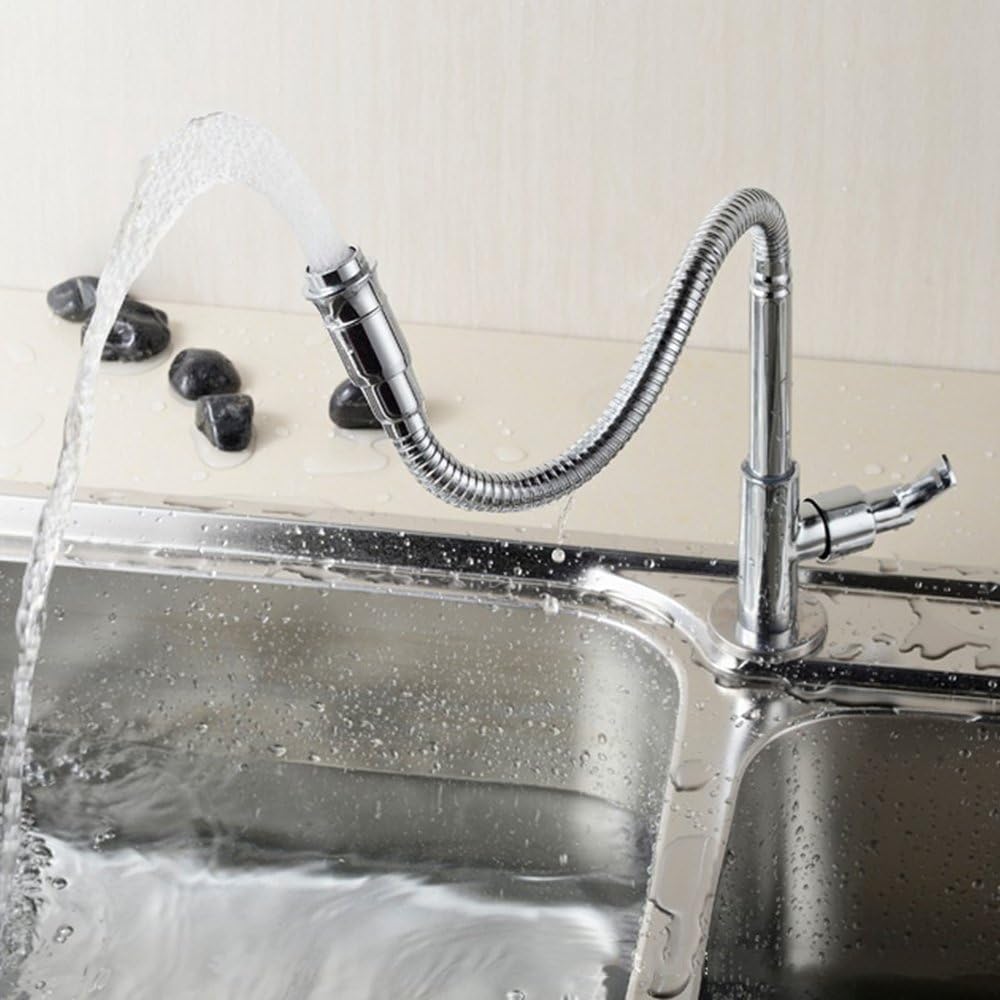 KAWAL Modern Single Lever Chrome Finish Kitchen Tap Flexible Pull Out Single-Tube Cold Water Basin Taps Sprayer Kitchen Faucet