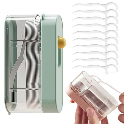 Portable Floss Pick Dispenser with 10 Floss Automatic Pop-Up Dental Flosser Case Reusable Refillable Travel Floss Stick Holder Container Box