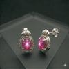 Vintage Style, Pink Star Sapphire Earring, 925 Sterling Silver, Stud Earring, Handmade Push Back Earring, Flash Light Star