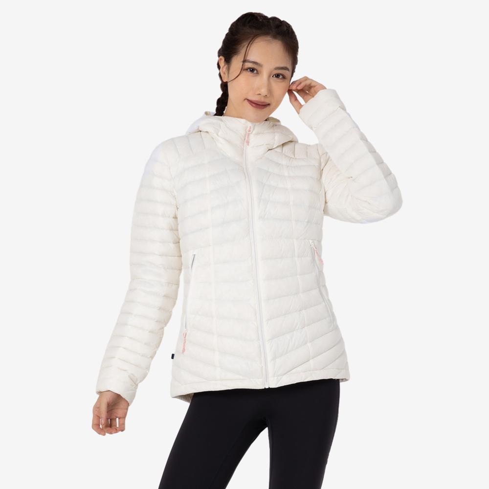 DECATHLON Solid Colour Hooded Fitted Zipper Design Long Sleeve Down Jacket Women's Off-White