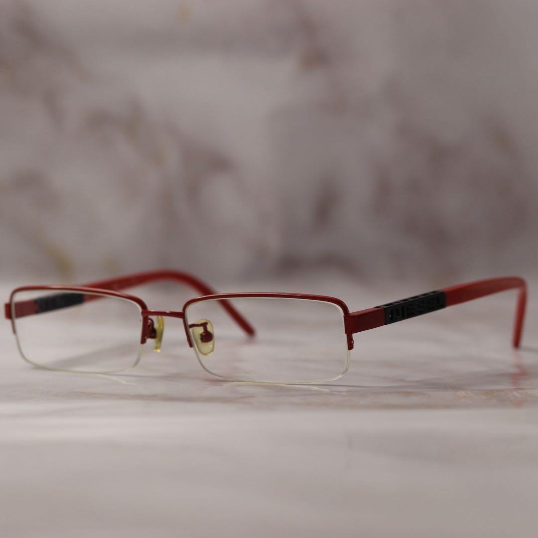 Used diesel archive y2k half rim square retro logo glasses