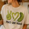 Peace Love Pickles T-Shirt, Retro Pickle Graphic Tee, Unisex Cotton