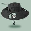 Summer Camping Sun Protection Solar Fan Hat, Cooling Bucket Outdoor Wide Brim Portable Powered Cap Hat with 2 Fans for Fishing, Camping, Hiking, Beach