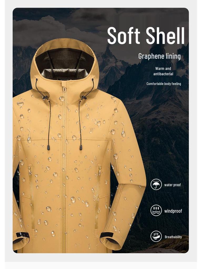 Unisex Water-Repellent Softshell Jacket with Graphene Lining – Lightweight Hooded Mountaineering Coat