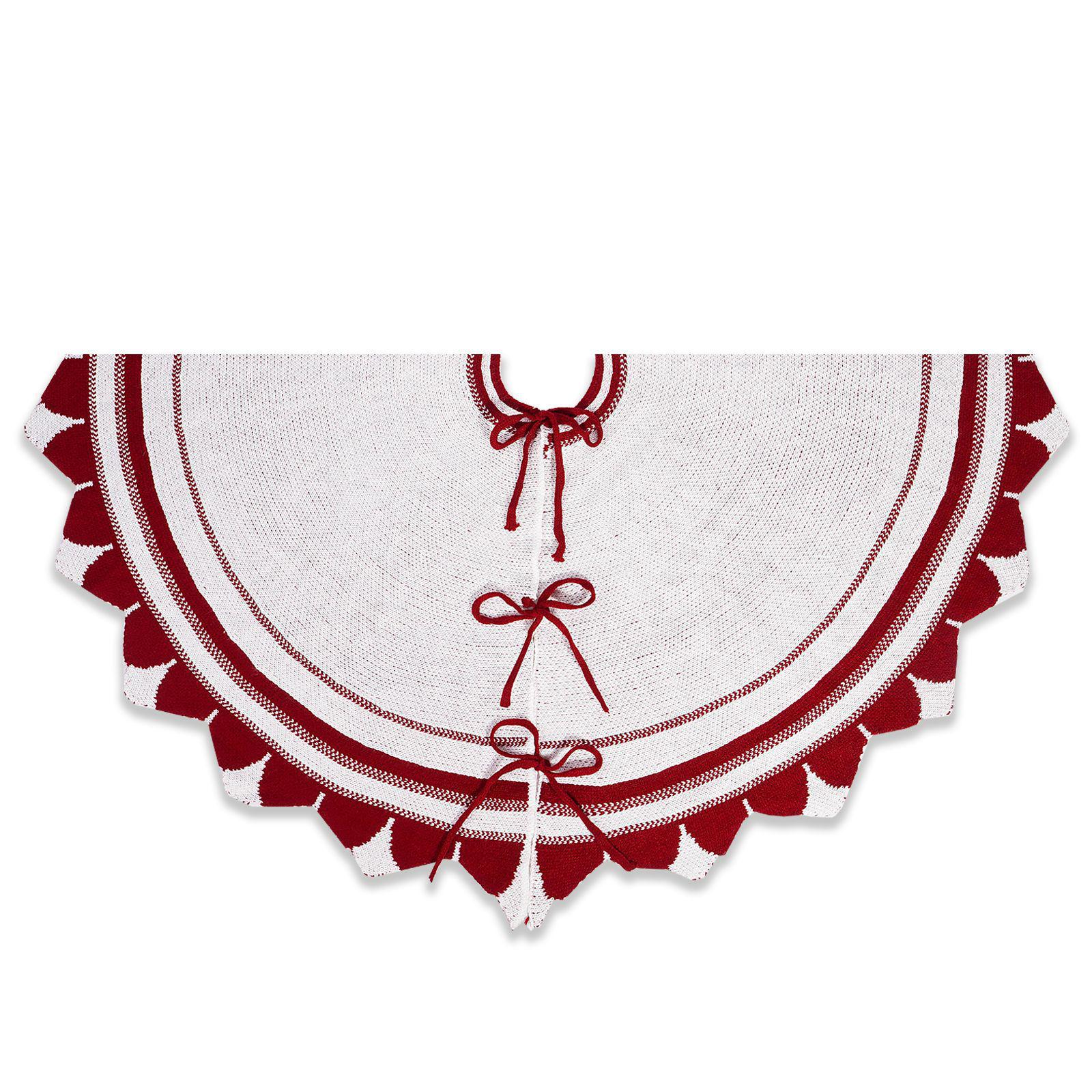 Red 28-Inch Pull-Flag Style Christmas Tree Skirt - Festive Decoration Accessory